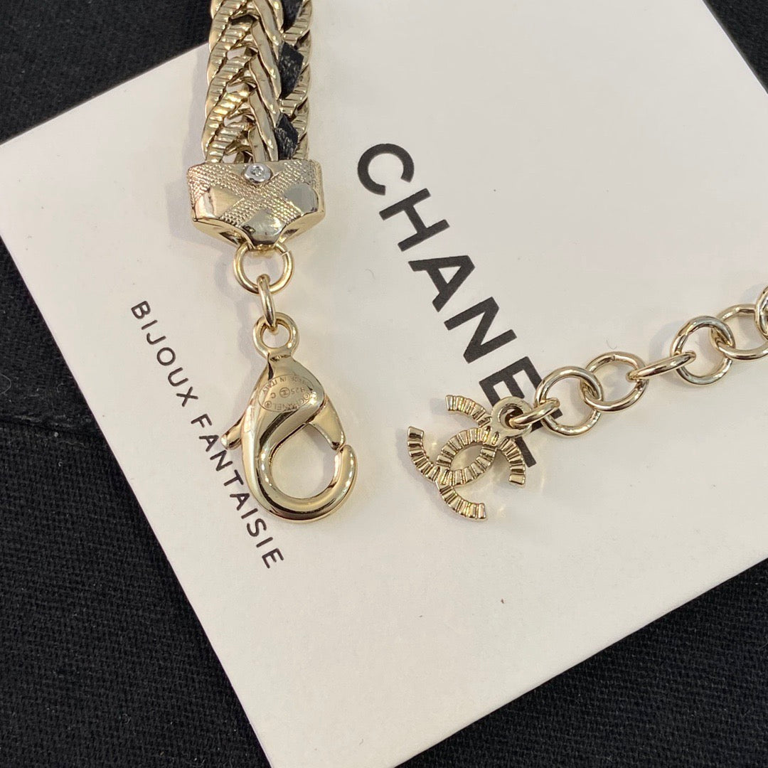 Chanel Black Leather Gold Choker