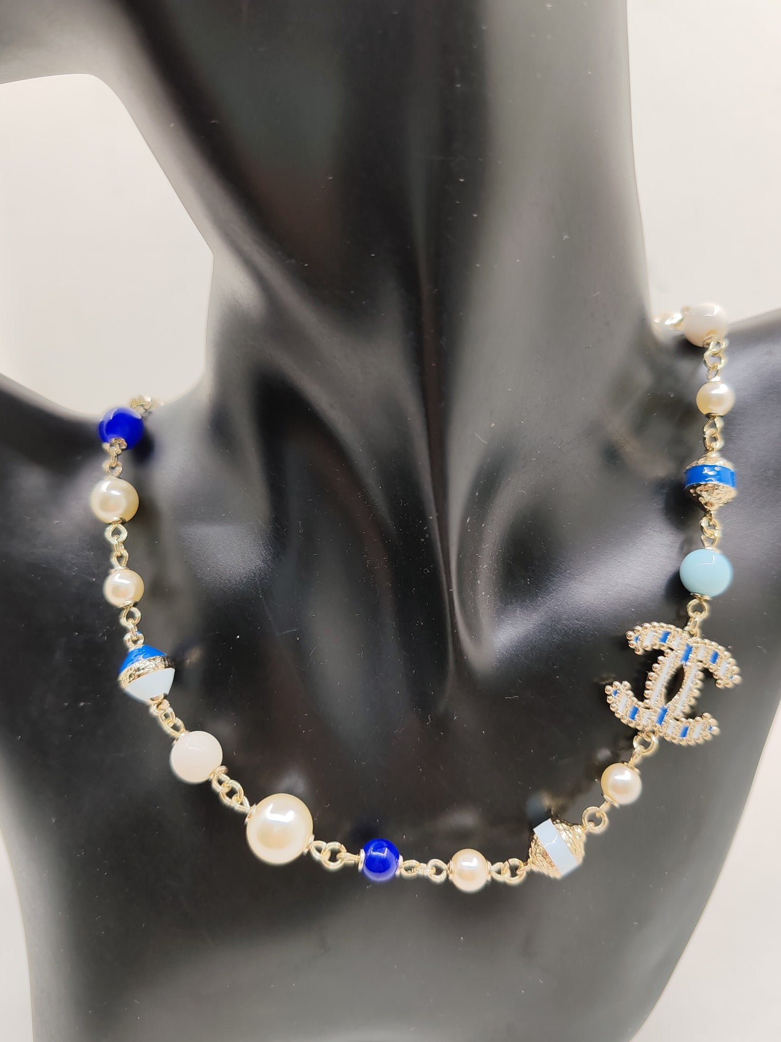 18K  Chanel Blue & White Pearls Necklace