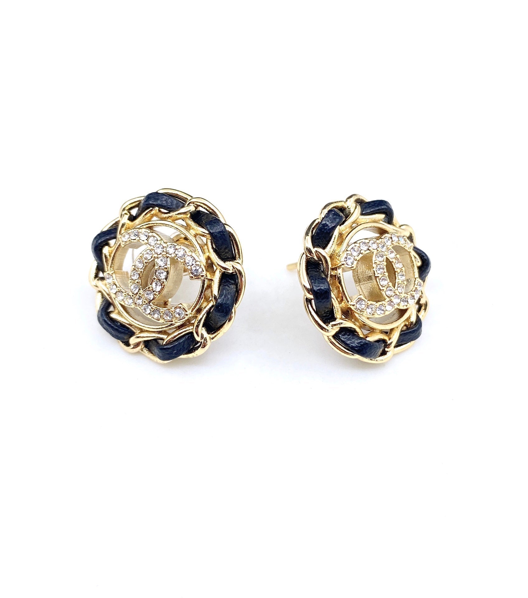 18K  Chanel Black Leather Earrings