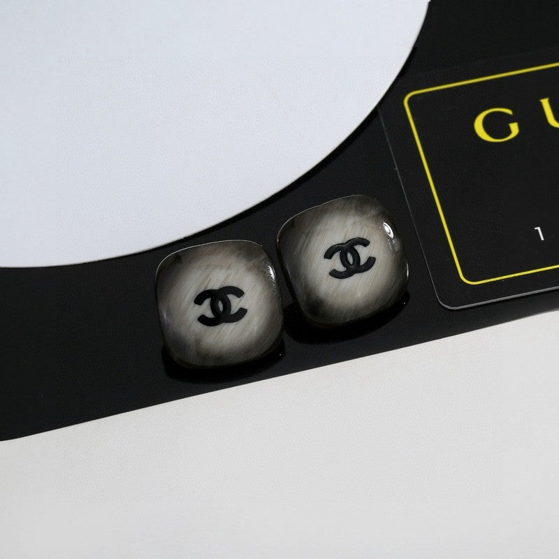 18K  Chanel Black Square Earrings