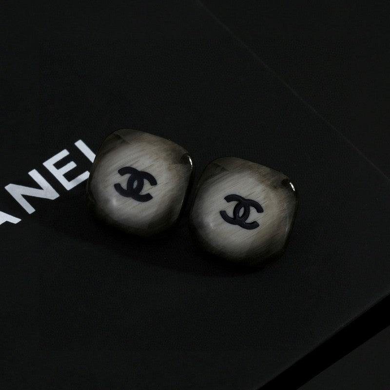 18K  Chanel Black Square Earrings