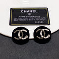 18K  Chanel Black Resin Circle Earrings