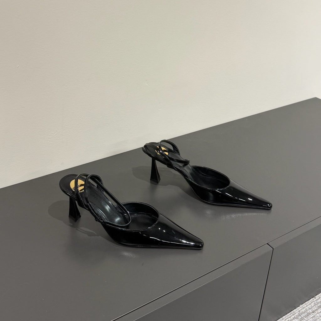 AIMÉE SLINGBACK PUMPS IN BLACK GLOSSY LAMBSKIN