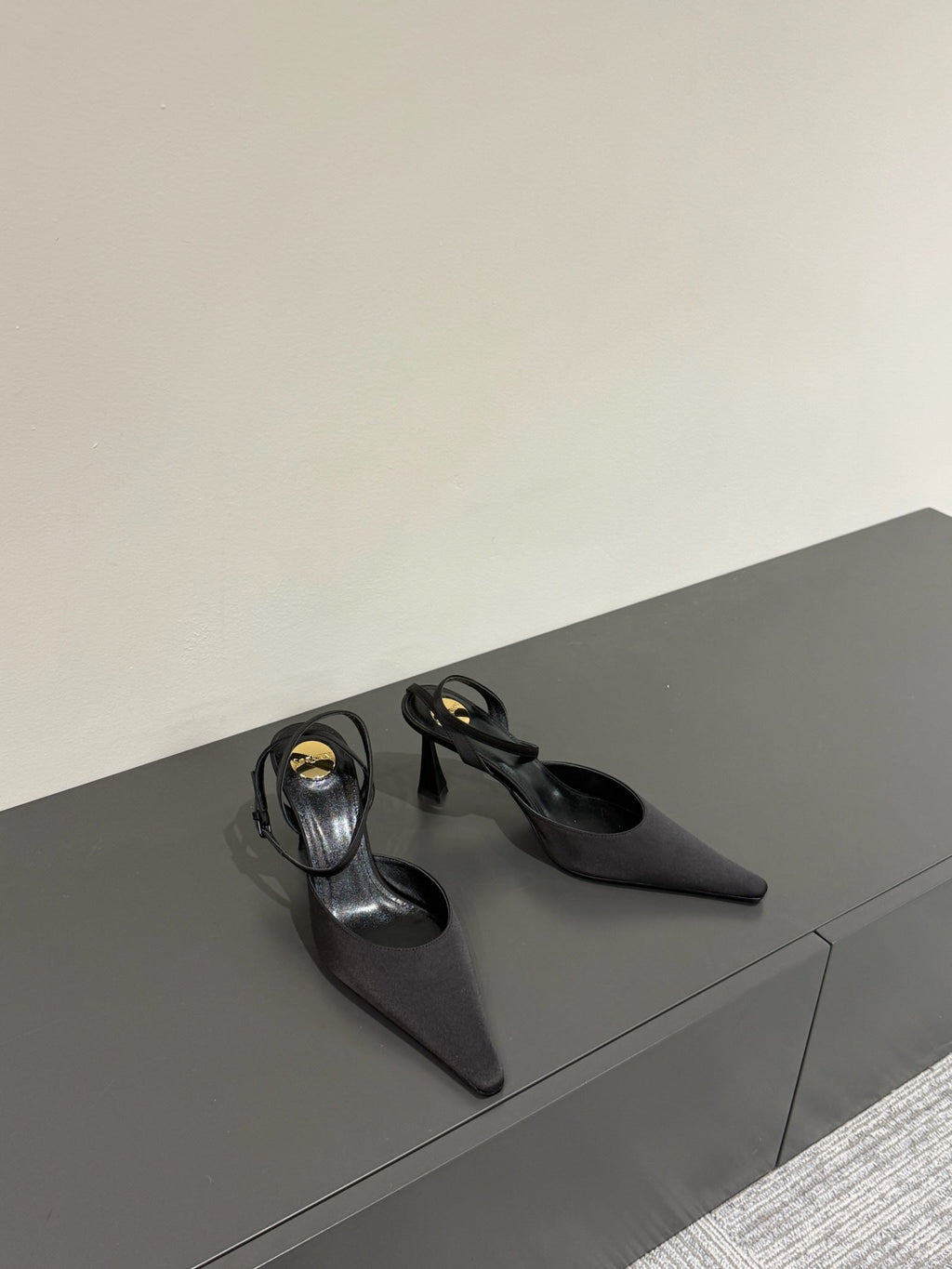 AIMÉE SLINGBACK PUMPS IN BLACK SATIN