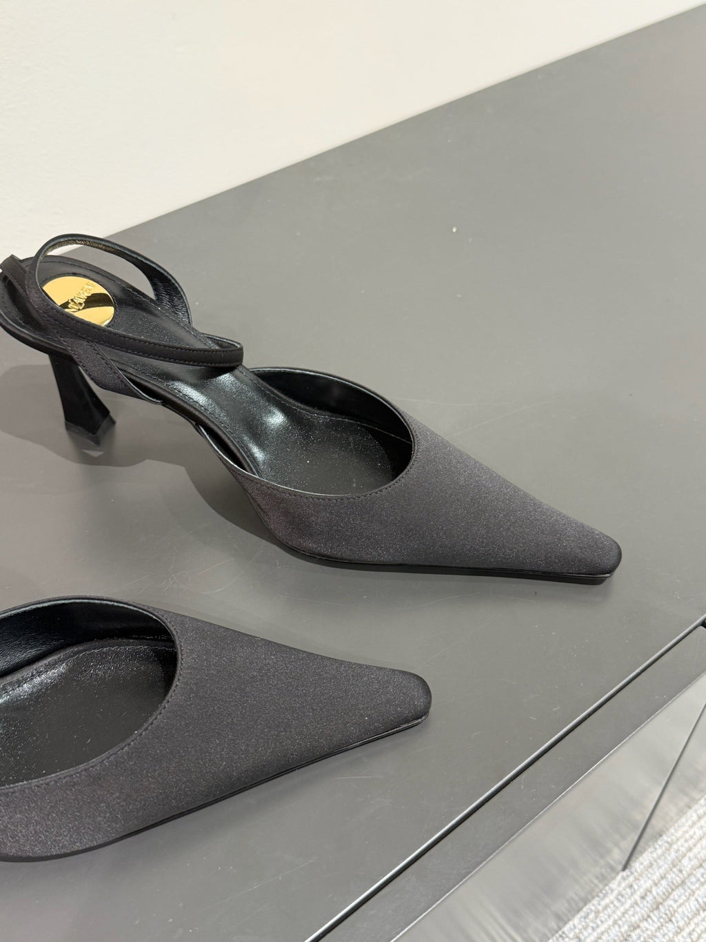 AIMÉE SLINGBACK PUMPS IN BLACK SATIN