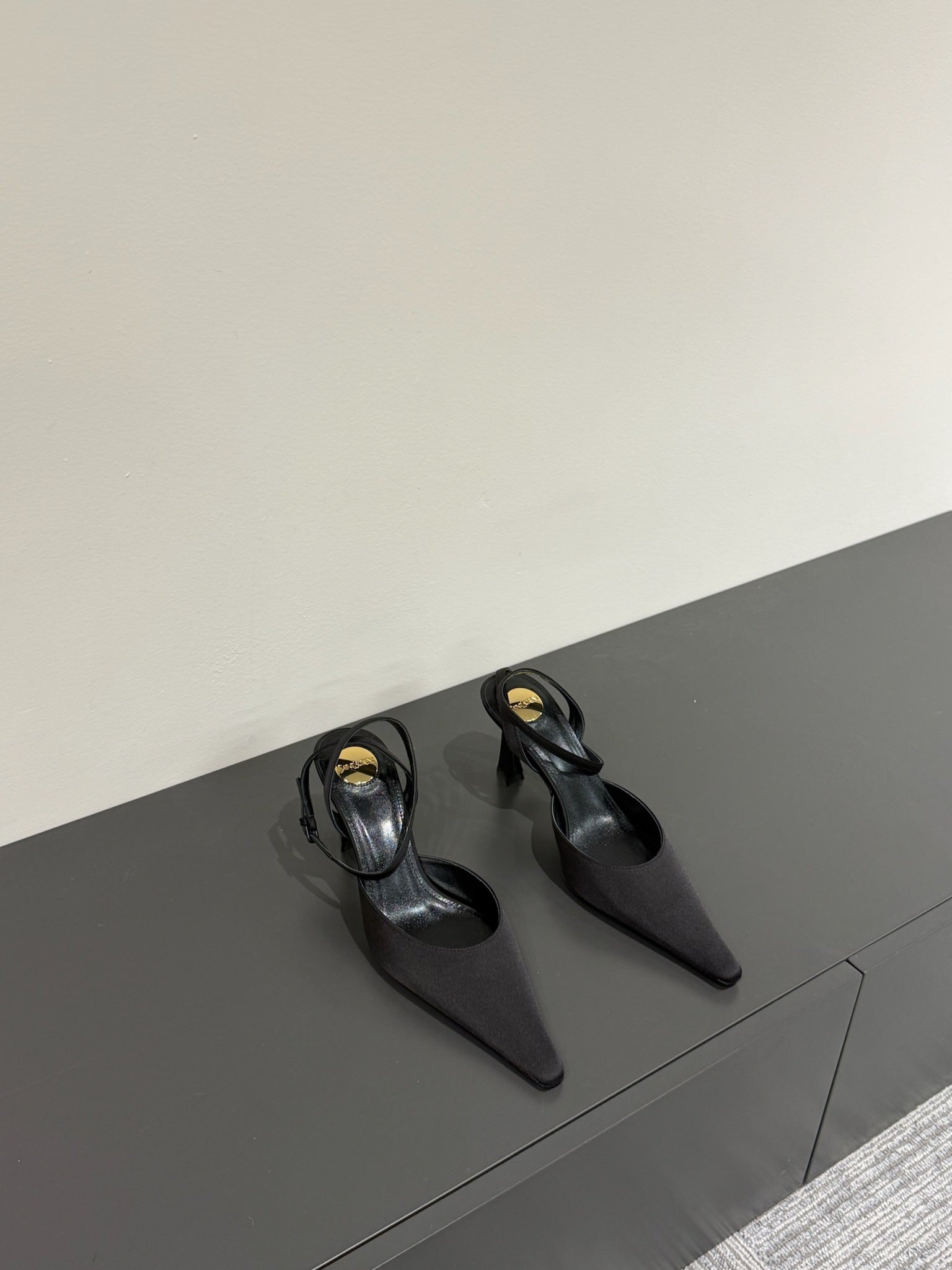 AIMÉE SLINGBACK PUMPS IN BLACK SATIN