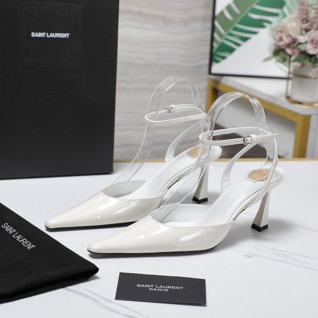 AIMÉE SLINGBACK PUMPS IN WHITE GLOSSY LAMBSKIN