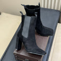 ALAIA 25S ANKLE HIGH-HEELED BOOTS IN BLACK SUEDE AND CANVAS
