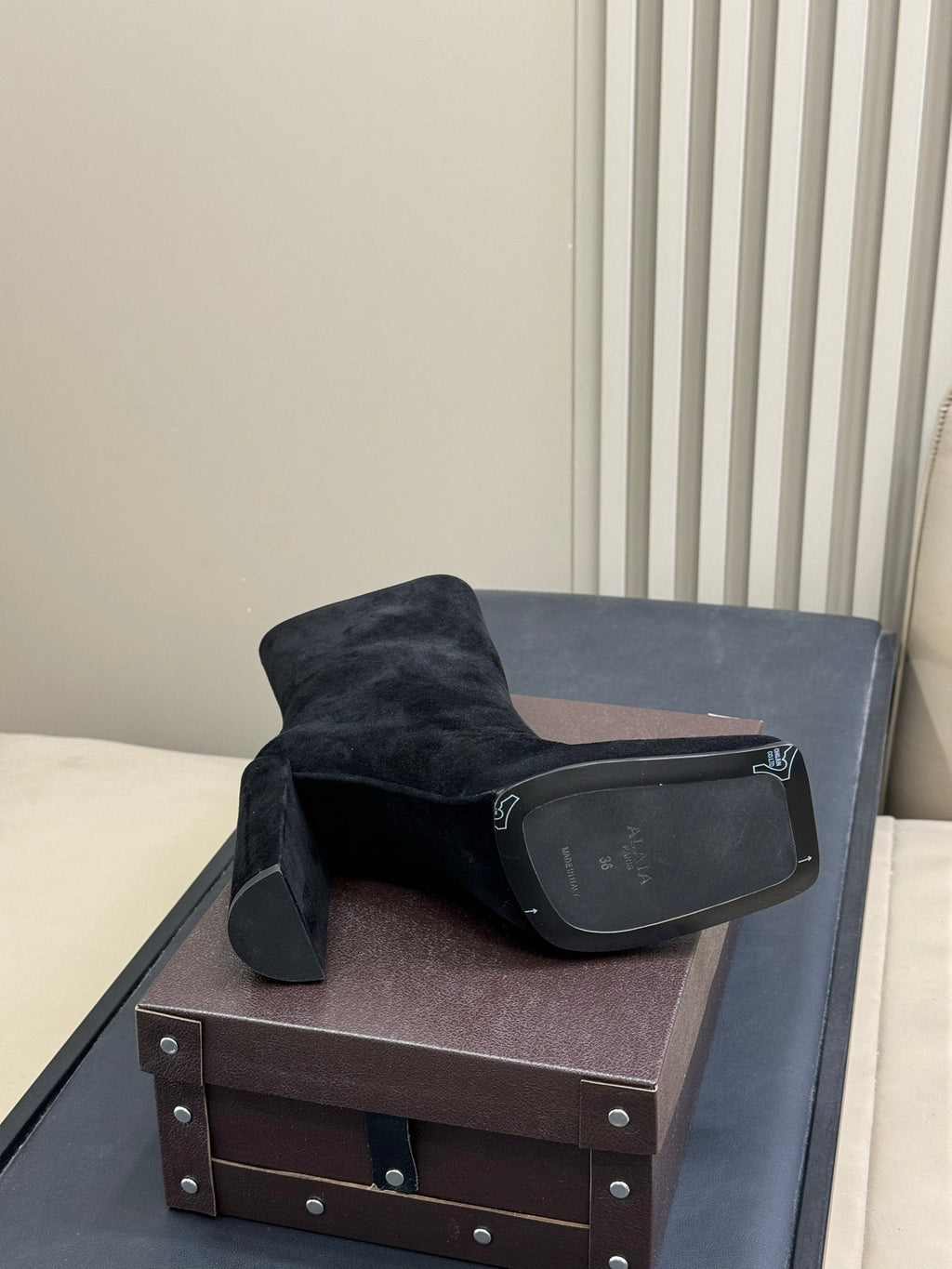 ALAIA 25S ANKLE HIGH-HEELED BOOTS IN BLACK SUEDE