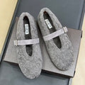 ALAIA 25S COZY MARY JANE SHEARLING FLATS IN DARK GRAY