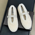 ALAIA 25S COZY MARY JANE SHEARLING FLATS IN WHITE